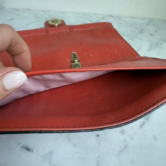 Coach 'Ashley' Turn-Lock Leather Envelope Wallet Coral Orange 7.5" x 4.5" Y2K - Picture 7 of 16